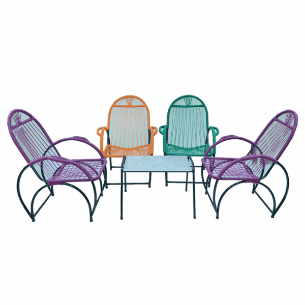 JUEGO DE SILLON C/CABLE ABANICO-ARAÑA 4 SILLAS C/ MESITA- MULTICOLOR