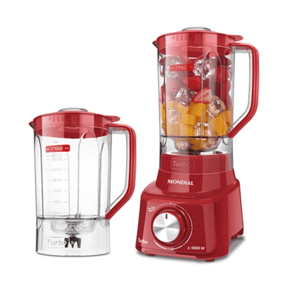 LICUADORA MONDIAL 2.7LTS TURBO RED 2 JARRAS 5 VEL 900W L-900FR-2C 15611