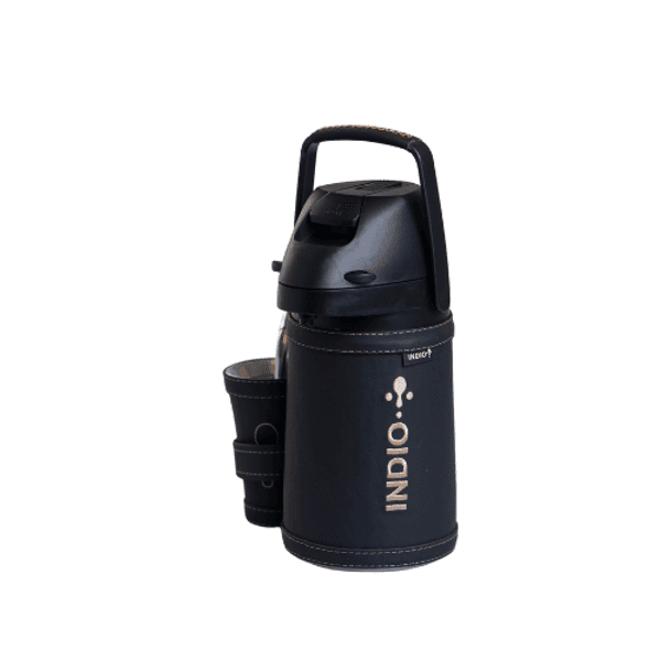 KIT TERMO INDIO 2.5LTS CUERO + GUAMPA  + BOMBILLA ALPACA PICO ANCHO NEGRO GRANEADO 3246864