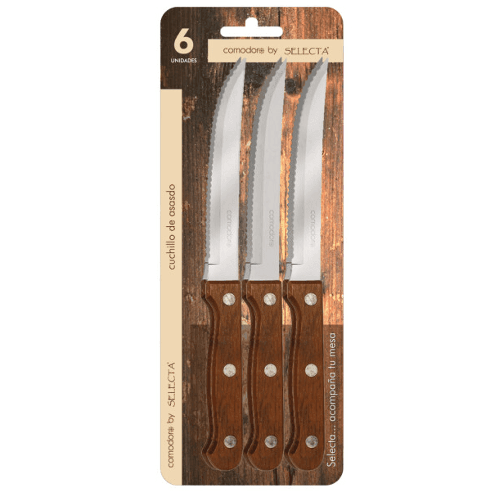 SET 6PZAS CUCHILLOS ASADO 1.2MM MANGO MADERA 241001