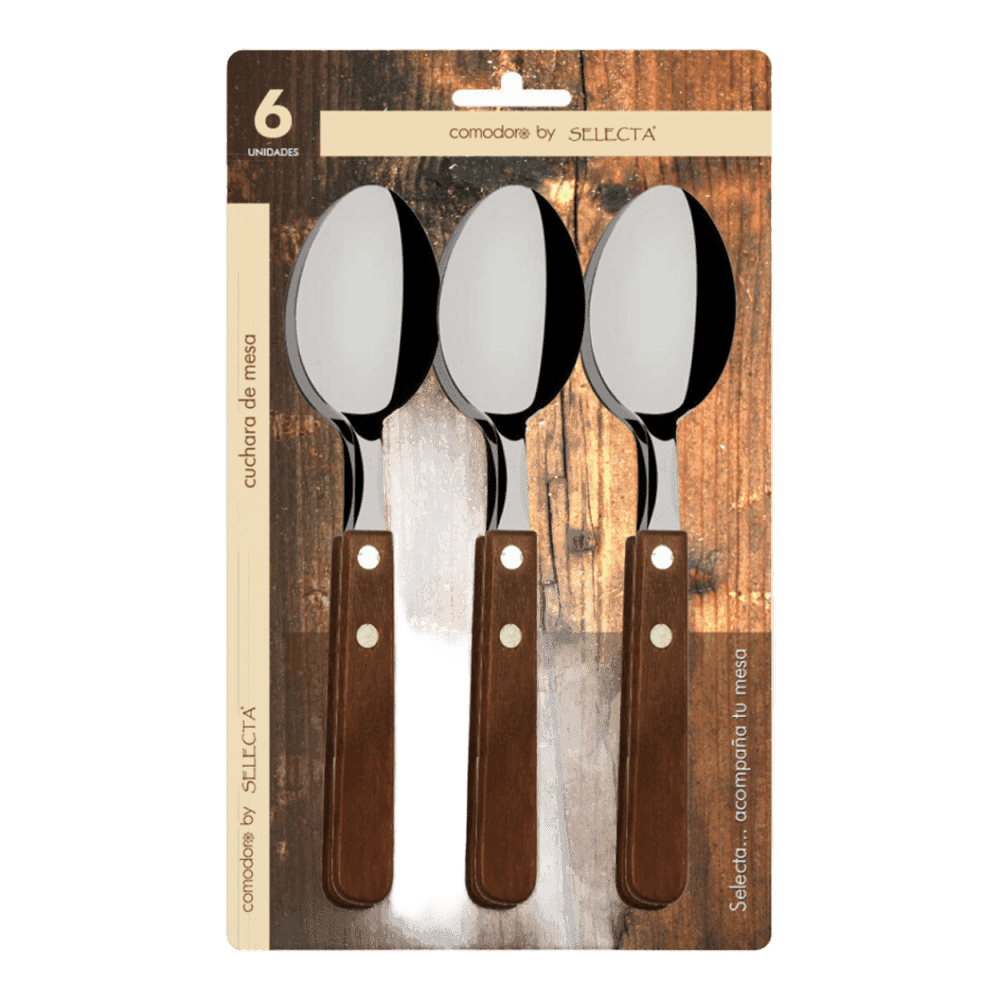 SET 6PZAS CUCHARA DE TE 1.2MM MANGO MADERA 241007
