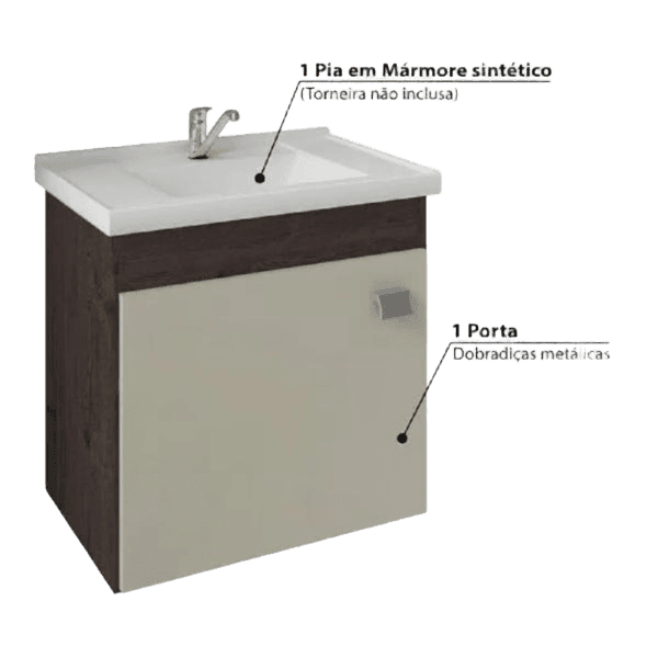 KIT DE BAÑO IRIS 100 CON ESPEJO 40X44CM C/ESTANTE CAFE/OFF WHITE MOVELMAX