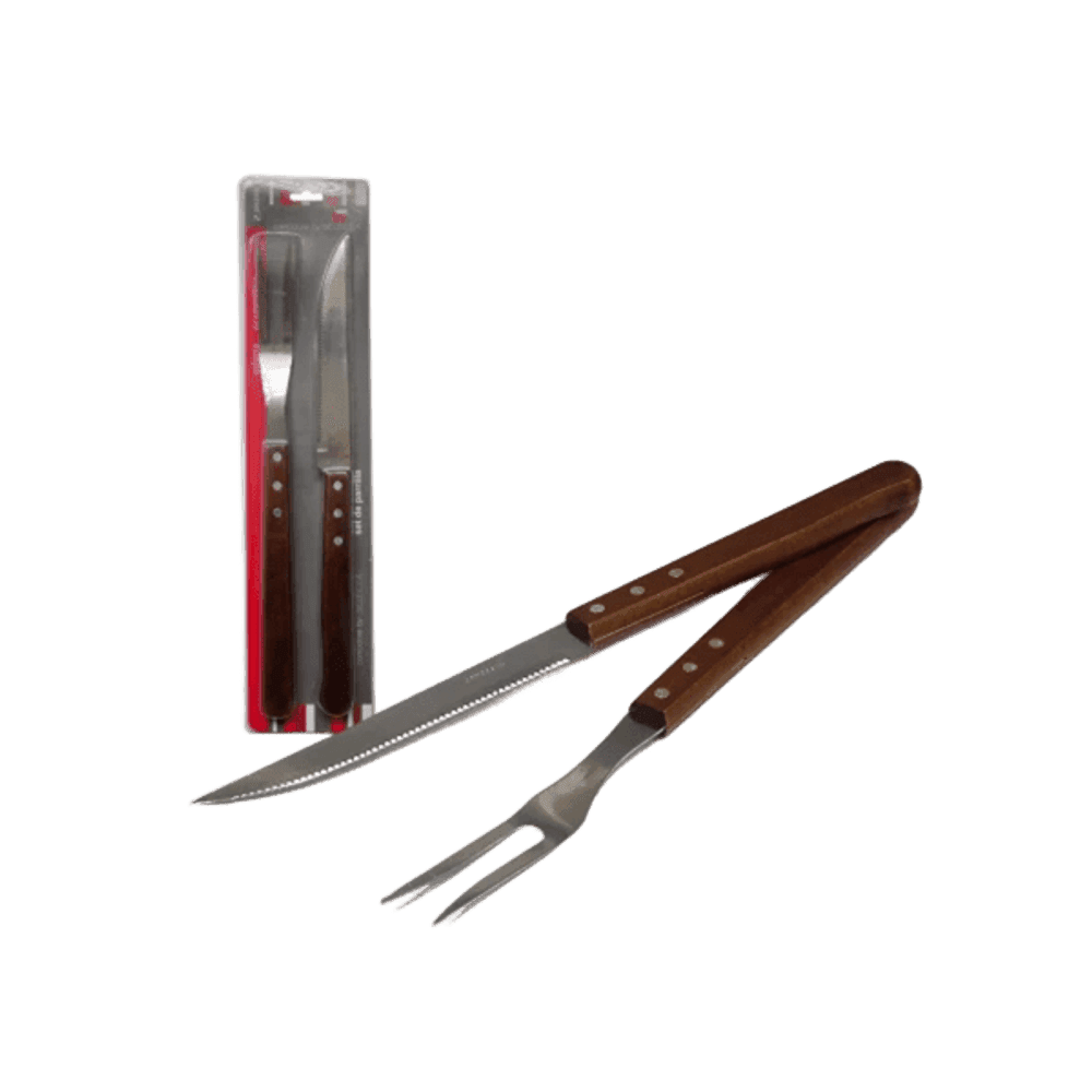 SET X2 PZAS ASADOR TENEDOR/CUCHILLO MANG.MADERA. 38CM 270002