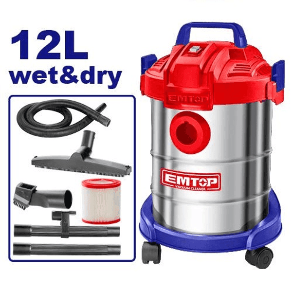 ASPIRADORA EMTOP 800W TANQUE 12L AC. INOX. + ACC. EVCR0801