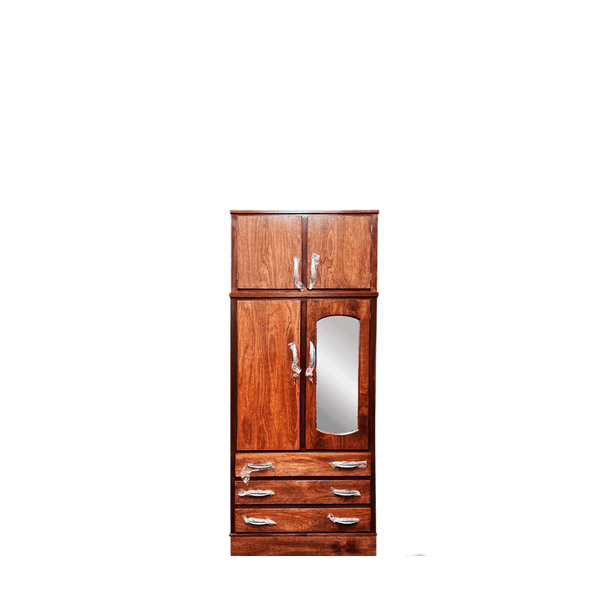 ROPERO ENCHAPADO 2PTAS 3CAJ C/ESPEJO Y VALIJERA COLOR OSCURO IMPERIO MUEBLES