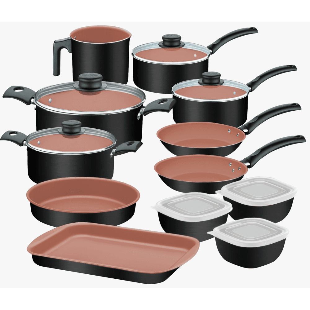 JUEGO DE OLLAS TRAMONTINA TURIM 12PZ NEGRO/COBRE T27899X C/POTES 30628