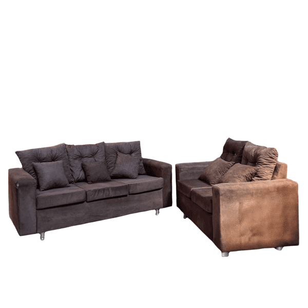 JUEGO DE LIVING 3 2 CON ALMOHADITAS DECORATIVAS MARRON IMPERIO HOGAR