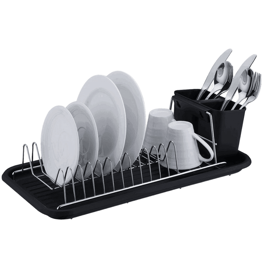 ESCURRIDOR A CROM C/BANDEJA Y CUB NEGRO 44X24X12CM 36957