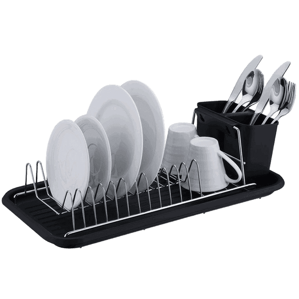 ESCURRIDOR A CROM C/BANDEJA Y CUB NEGRO 44X24X12CM