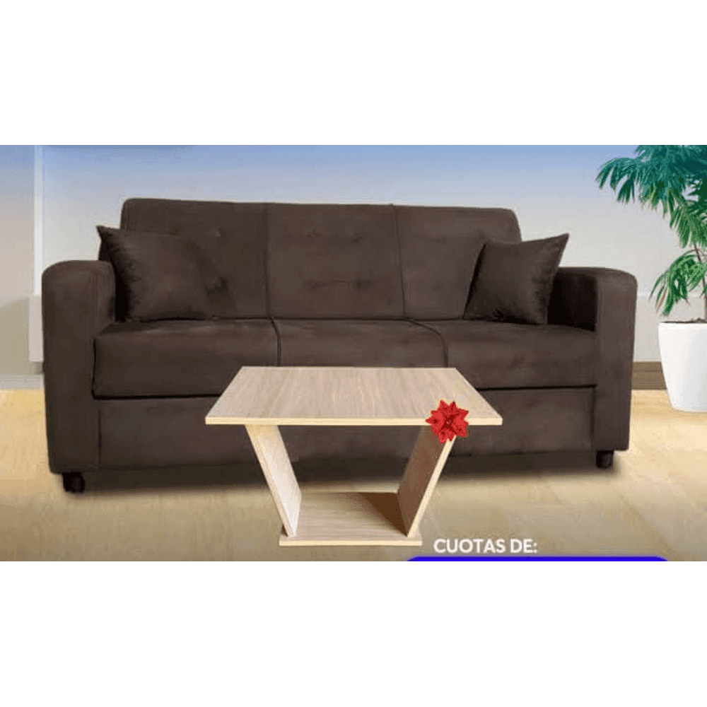 SOFA UNANIME ITA DE 3 LUGARES MARRÓN C/ ALMOHADITAS Y MESITA DE REGALO- UNANIME 38812