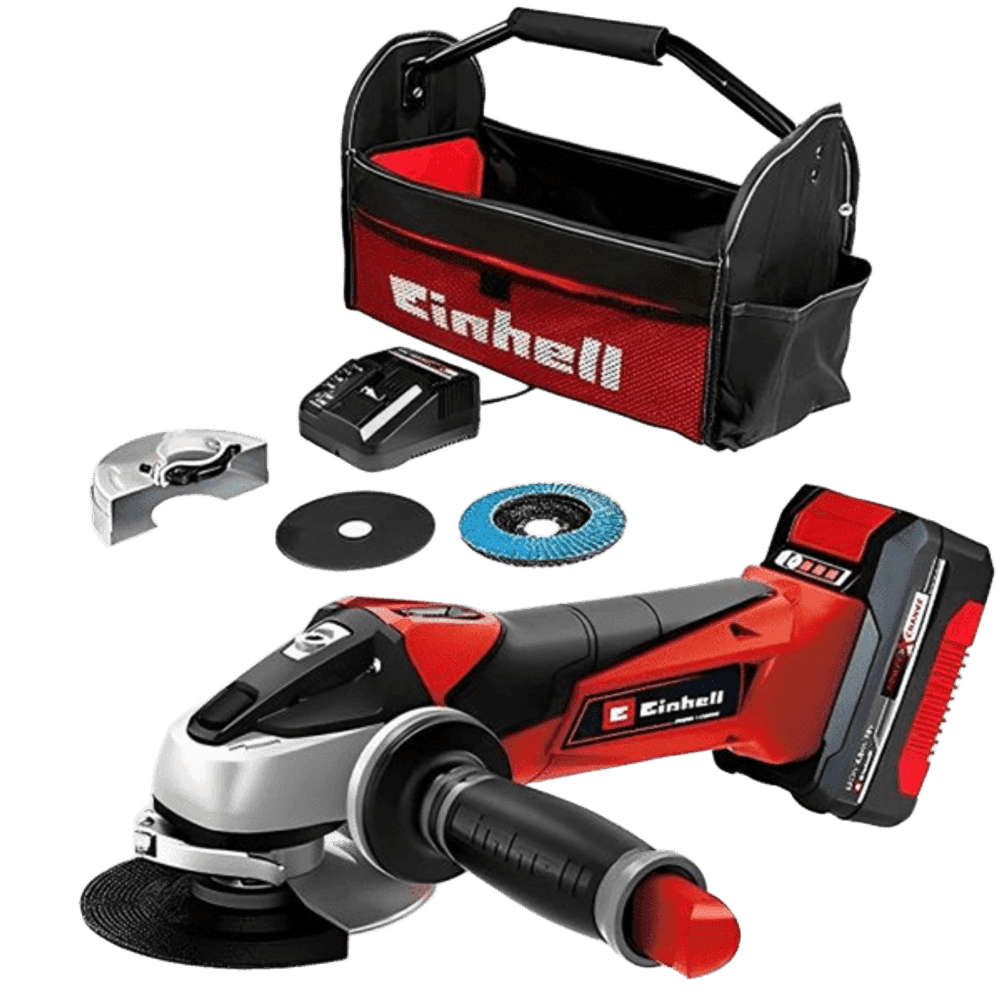 KIT AMOLADORA EINHELL ANGULAR INALAMBRICA TE-AG 18/115 LI CON CARGADOR + BATERIA + MALETIN 4431134 39196