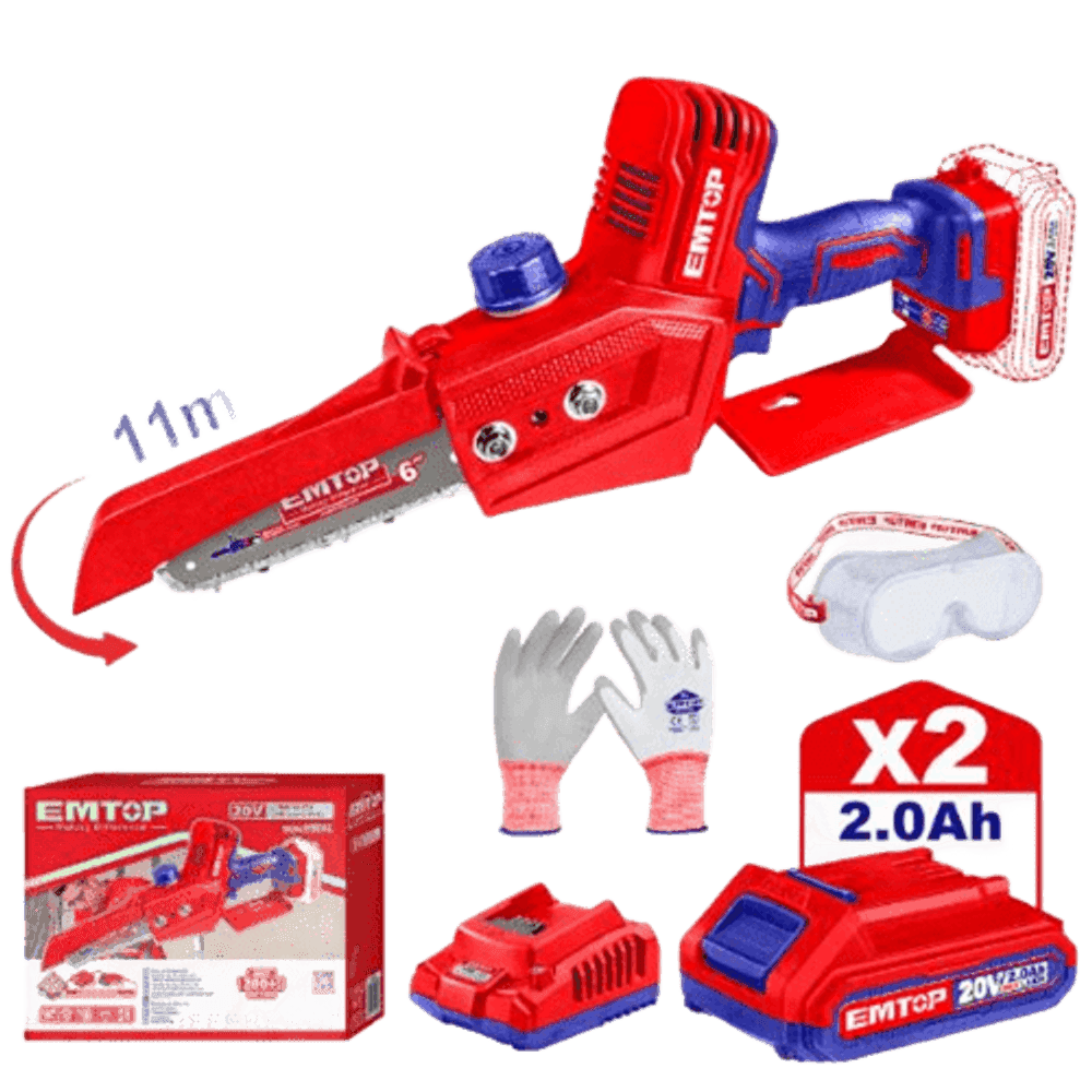 MINI MOTOSIERRA 6" (AUTOLUB) BL + ACC. 2X BAT 20V 2AH. EMTOP ELGA20682 39750