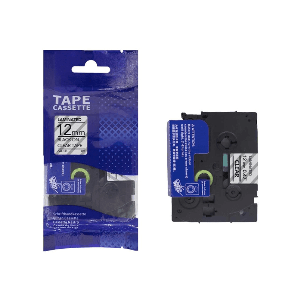 CINTA ADHESIVA AZE-131 NEGRO EN TRANSPARENTE 12MM/8MTS 40425