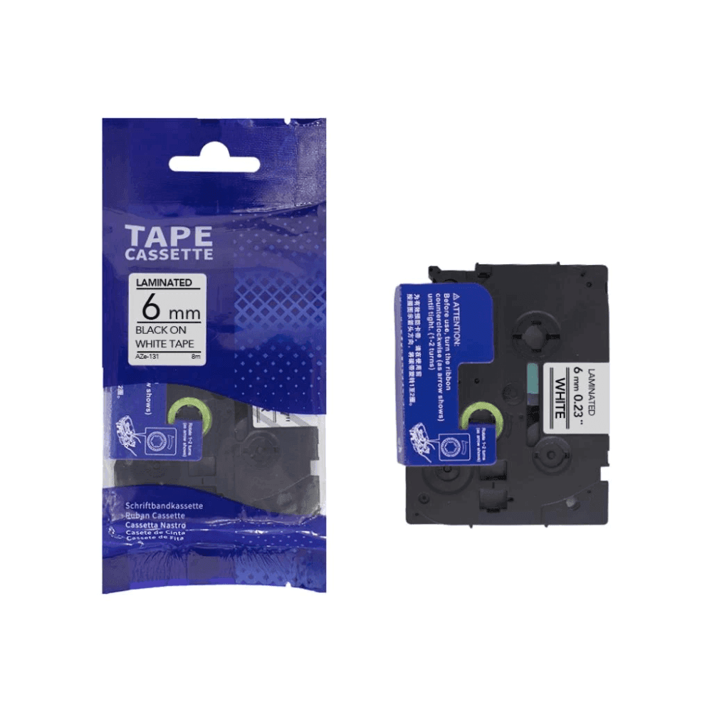 CINTA ADHESIVA AZE-211 NEGRO EN BLANCO 6MM/8MTS 40426