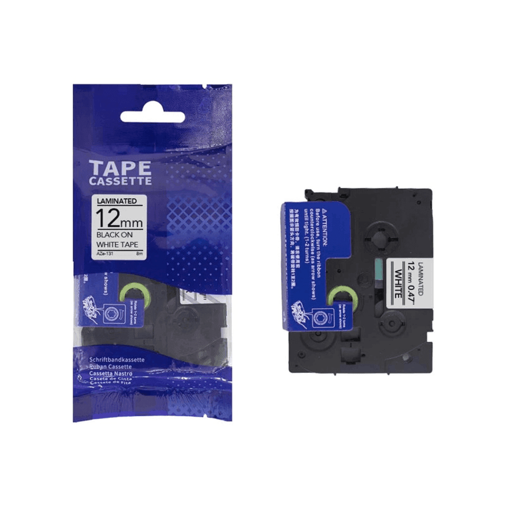 CINTA ADHESIVA AZE-231 NEGRO EN BLANCO 12MM/8MTS 40428