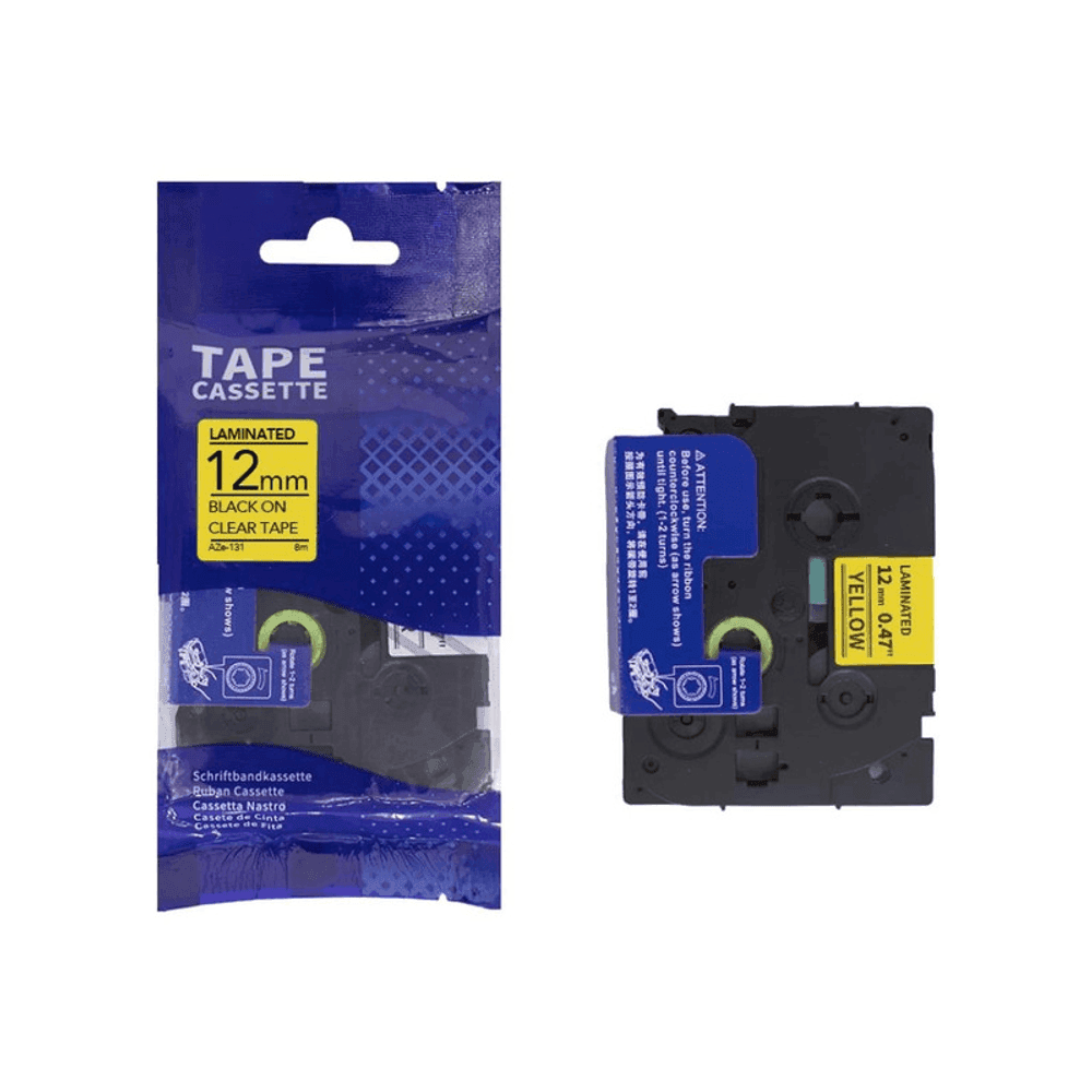 CINTA ADHESIVA AZE-631 NEGRO EN AMARILLO 12MM/8MTS 40429