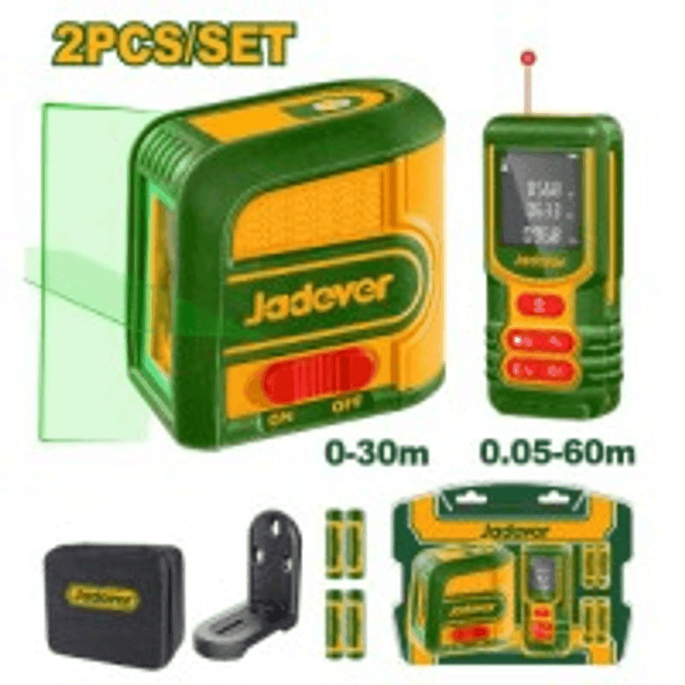 COMBO MEDIDOR LASER (0.05-60M) + NIVEL LASER (0-30M) VERDE. JADEVER BLISTER JDLDK1401 41435