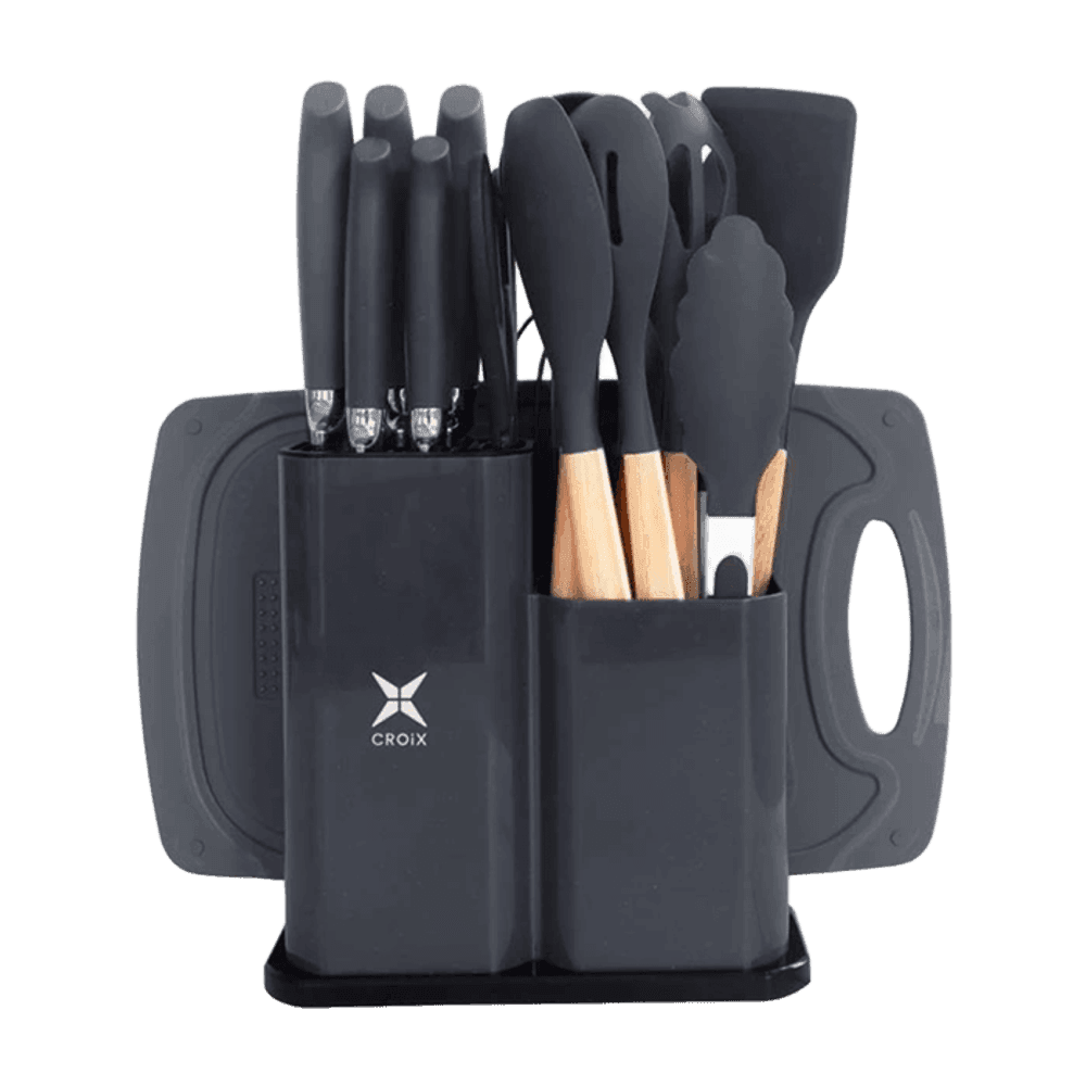 SET DE UTENSILIOS 19PCS CROIX SILICONA+MADERA NEGRO CMU-022 630620
