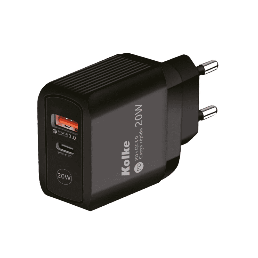 CARGADOR RAPIDO DE PARED KOLKE USB PD + QC 3.0 KCR-2576 NEGRO 630705