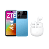 Combo celular zte a54 8gb/128gb azul + auricular inalambrico zte buds 2 blanco