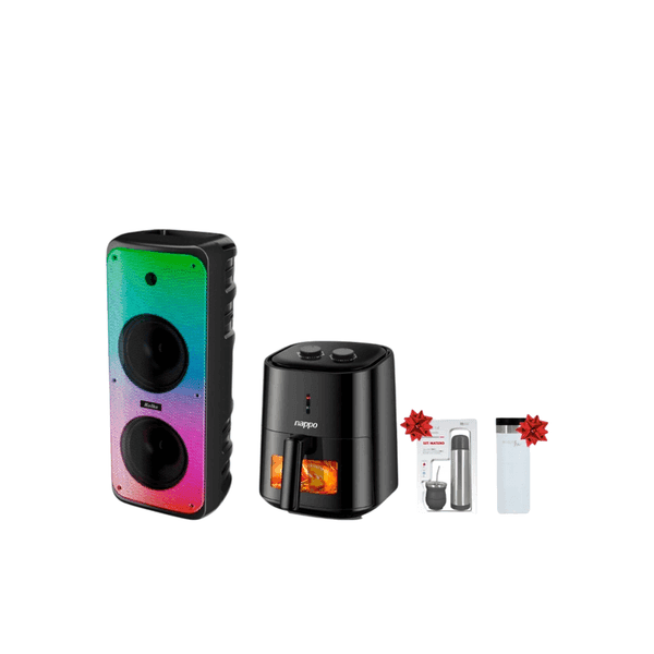 Combo parlante +travel mug+set mate c/bombilla+freidora