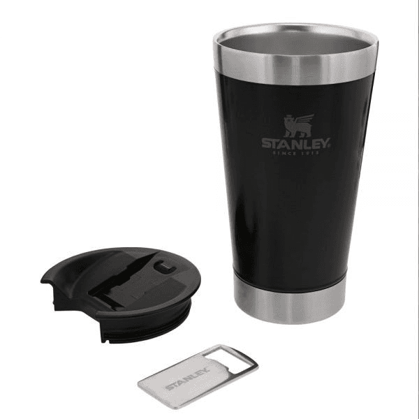 VASO STANLEY 470ML CERVECERO BEER PINT NEGRO C/TAPA Y ABRIDOR
