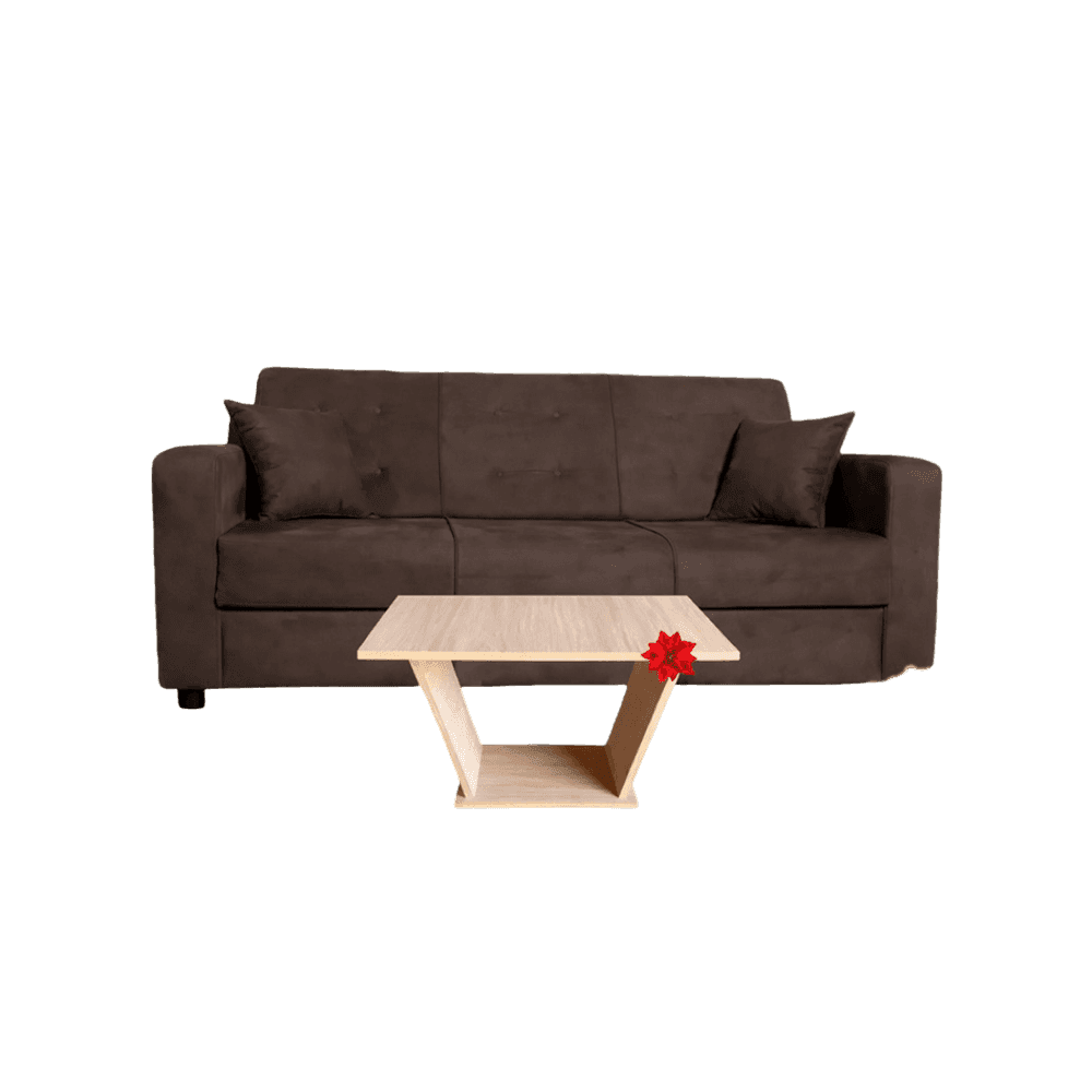 SOFA UNANIME ITA 3 LUGARES MARRON + MESITA + ALMOHADITA 13796