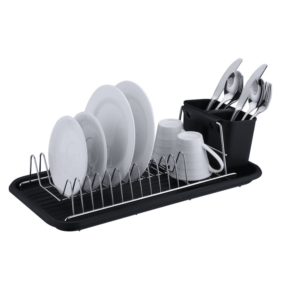 ESCURRIDOR A.CROM. C/BANDEJA Y CUB. NEGRO. 44X24X12CM 176016-01