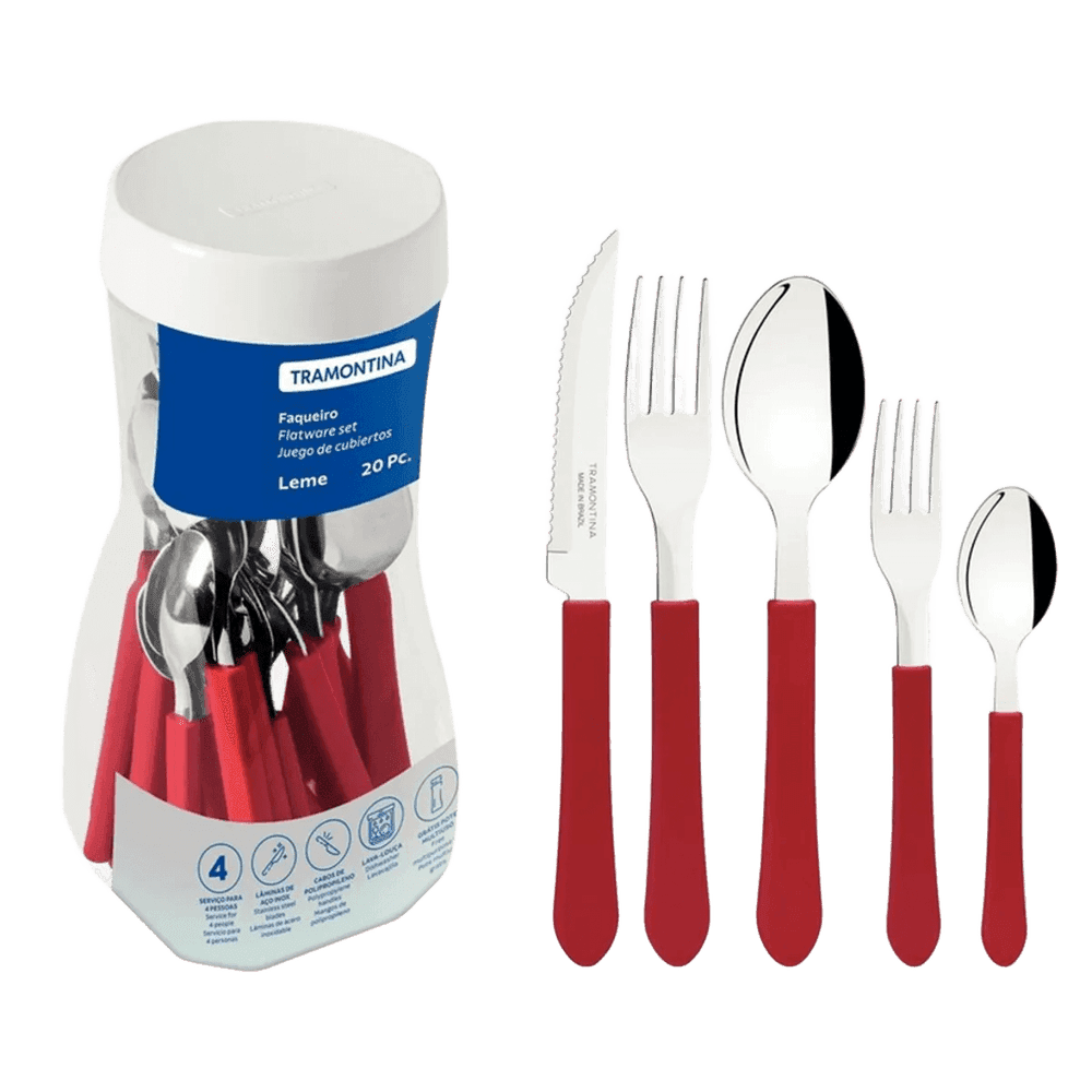 JUEGO DE CUBIERTOS TRAMONTINA 20 PIEZAS POTE LEME ROJO T231983/718 18144