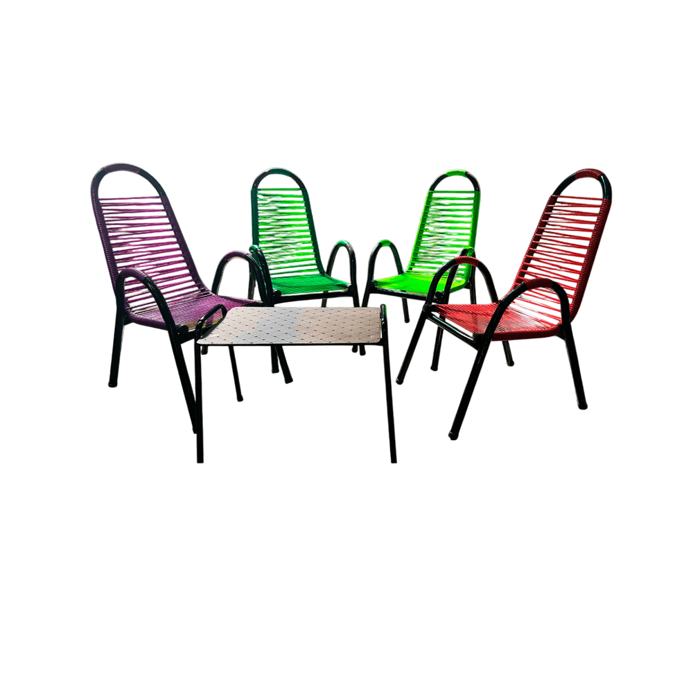 JUEGO DE SILLON CABLE 4 TUBULAR C/ MESITA ROJO METAL JUANK 23211