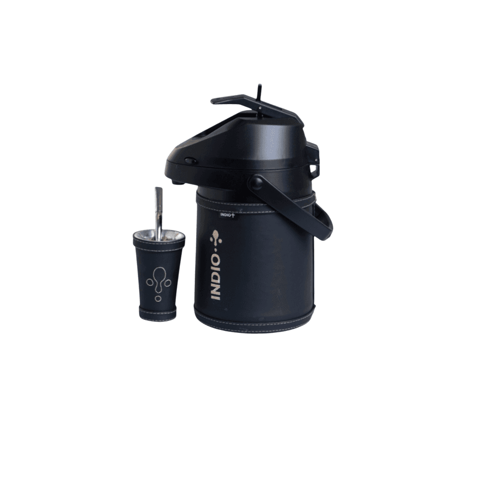 KIT TERMO INDIO 2.5LTS INOX CUERO + GUAMPA + BOMBILLA NEGRO SILVANA 3246895 30484