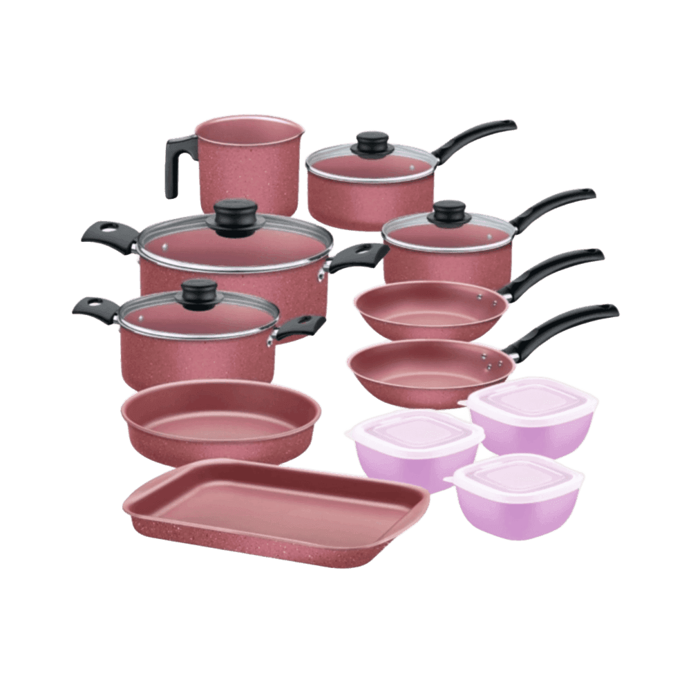 JUEGO DE OLLAS TRAMONTINA TURIM ROSA 12 PIEZAS C/POTES T27899W 30821