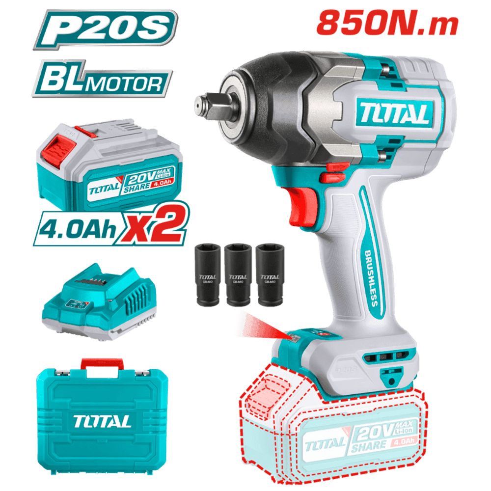 LLAVE DE IMPACTO A BATERIA TOTAL ENC. 1/2´´ 20V 850NM 32217