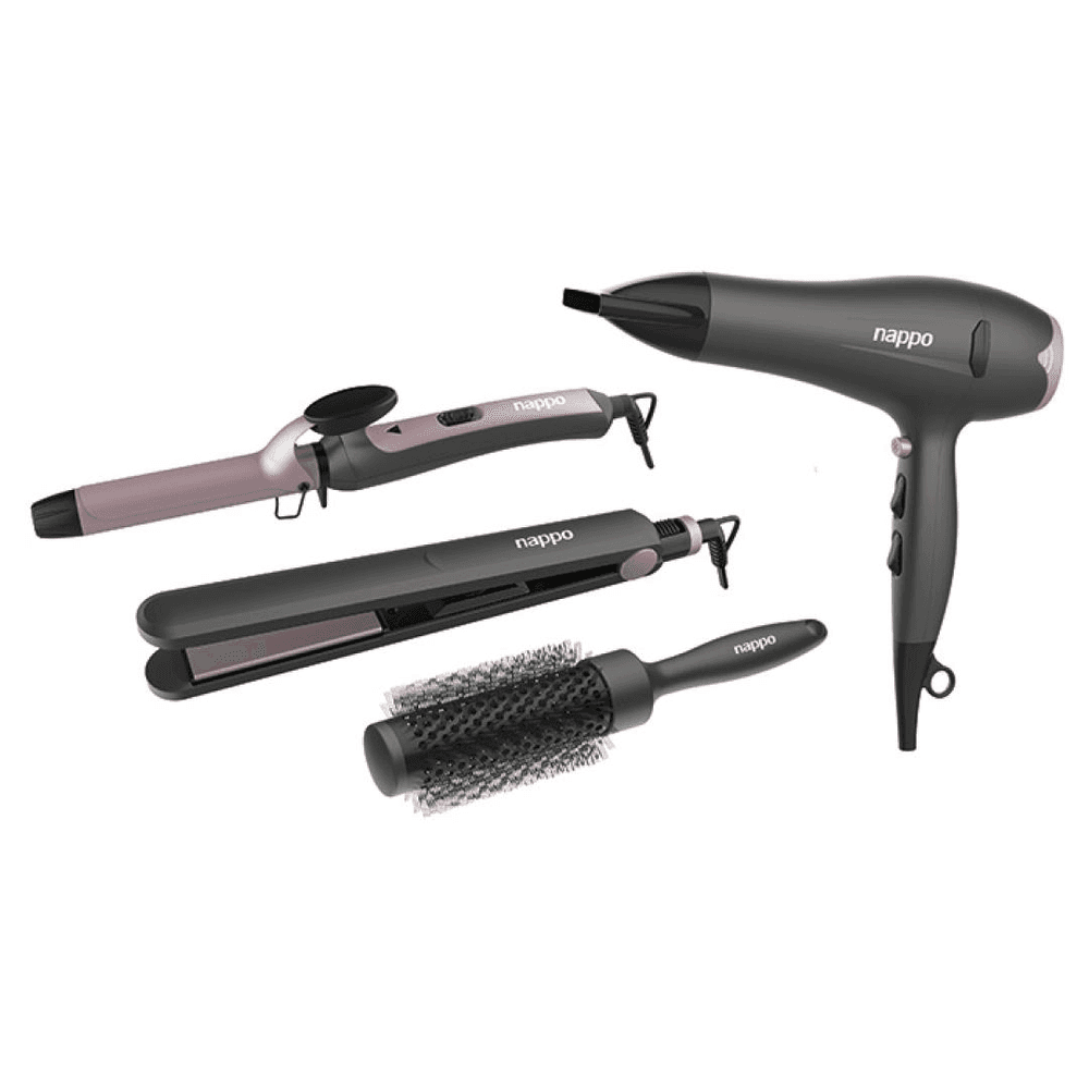 KIT 4 EN 1 NAPPO PERFECTION: SECADOR, PLANCHITA, BUCLERA Y CEPILLO NAPPO NPK-271 40820