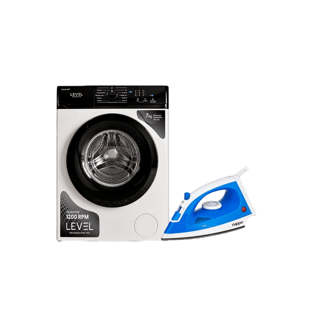 LAVARROPAS LEVEL 7 KG BLANCA REG LVLA-001 +PLANCHA NAPPO SECA Y A VAPOR NEP-157 48826