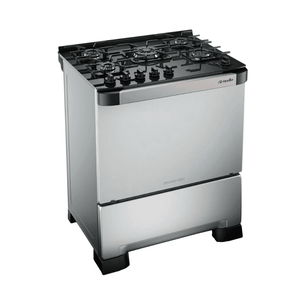 Cocina Mueller 5 hornallas Decorato Vetro Gourmet Inox 5888