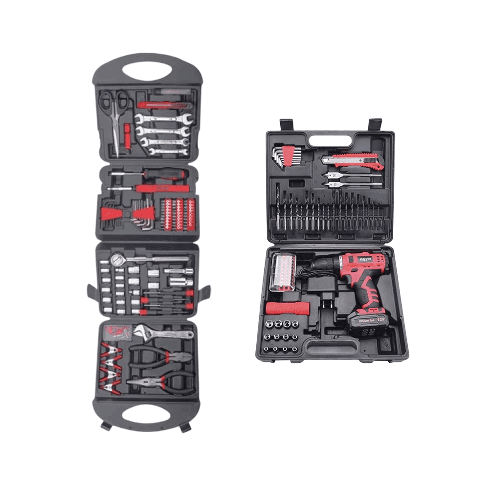 Caja de herramientas nappo taladro inalambrico nhk-041 + kit de herramientas manuales nappo nhk-052 80504