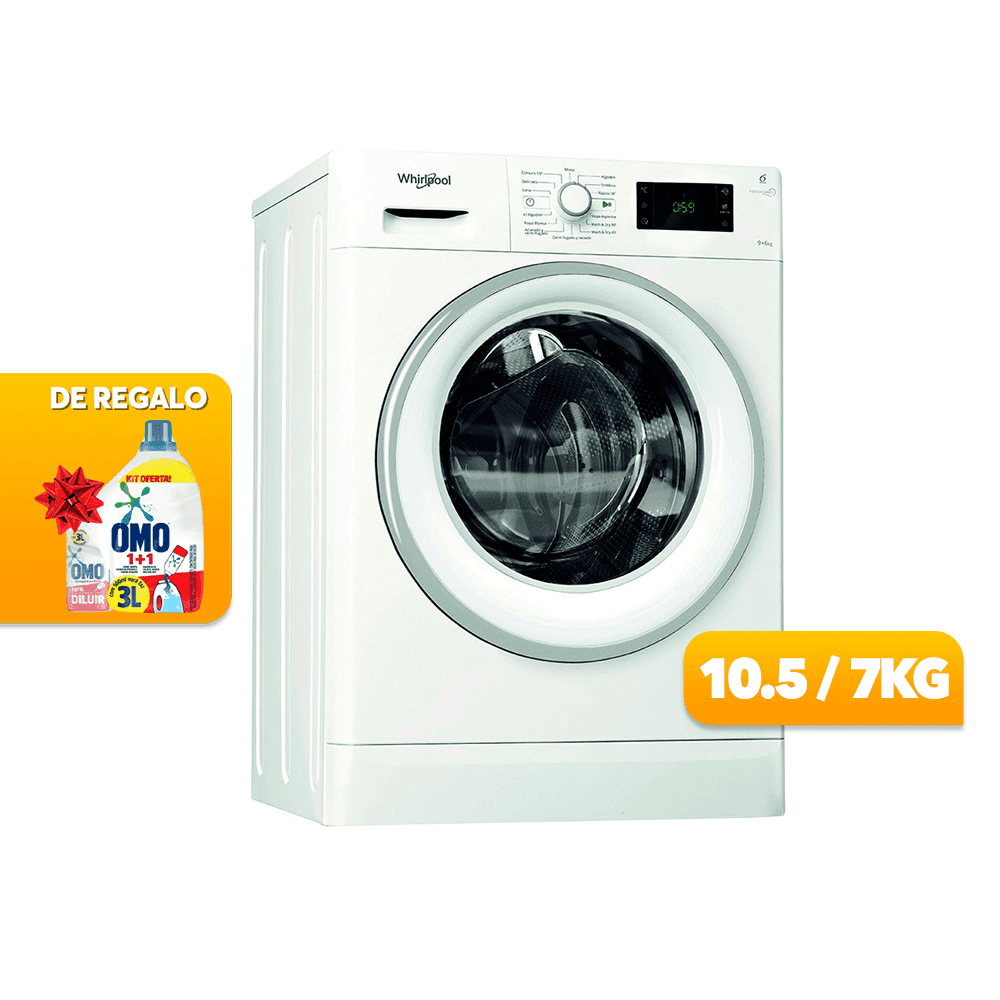 Lavasecarropas Whirlpool wcf10bf 10.5 / 7kg inverter 1600rpm + kit lavado omo 80922