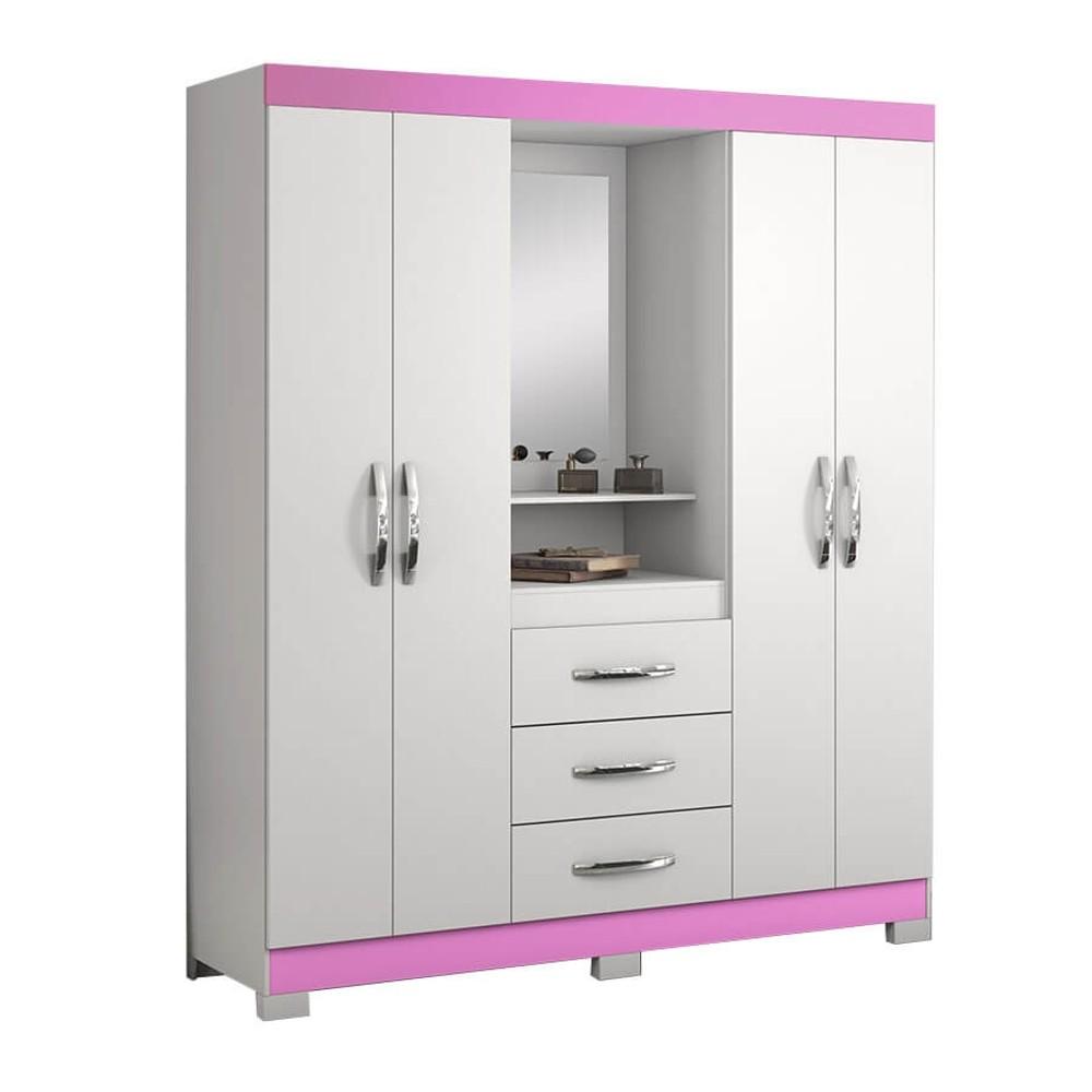ROPERO PUERTAS CAJONES CON ESPEJO PUERTAS CAPELINHA NT NOTAVEL BLANCO|ROSA ABB-165822
