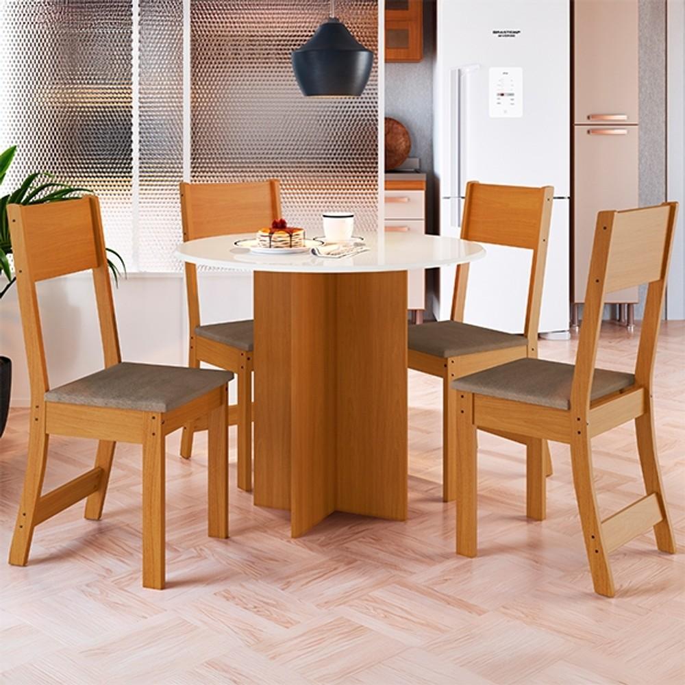 CONJUNTO COMEDOR REDONDO SILLAS ALICE . INDEKÉS FREIJO|OFF WHITE TELA CACAO ABB-305426