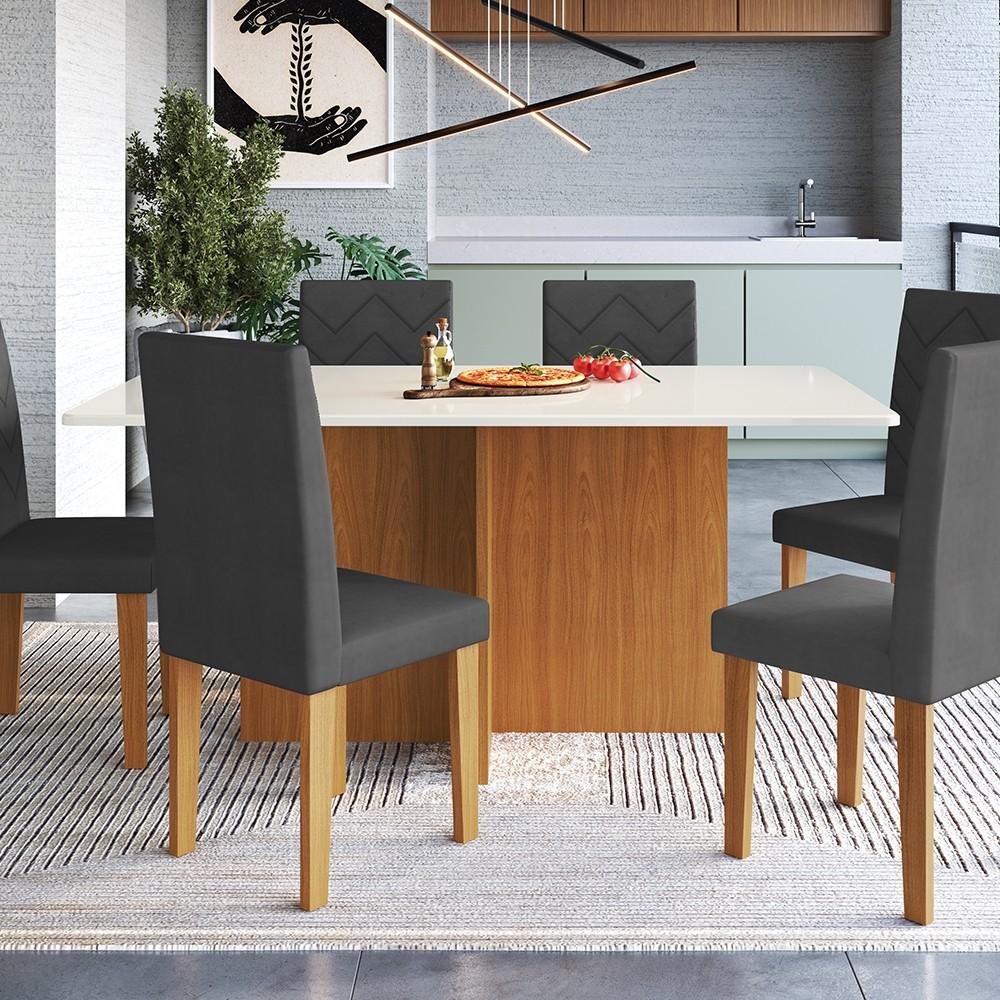 CONJUNTO COMEDOR SILLAS MIAMI INDEKÉS FREIJO | OFF WHITE | TELA GRAFITE ABB-326353