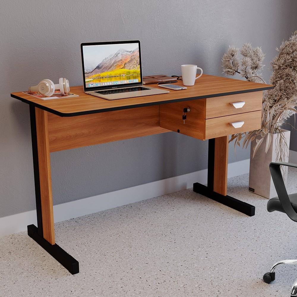 MESA DE ESCRITORIO ECONOMICA PERFECT . CON DOS CAJONES GIOBEL NOGAL | NEGRO ABB-328104