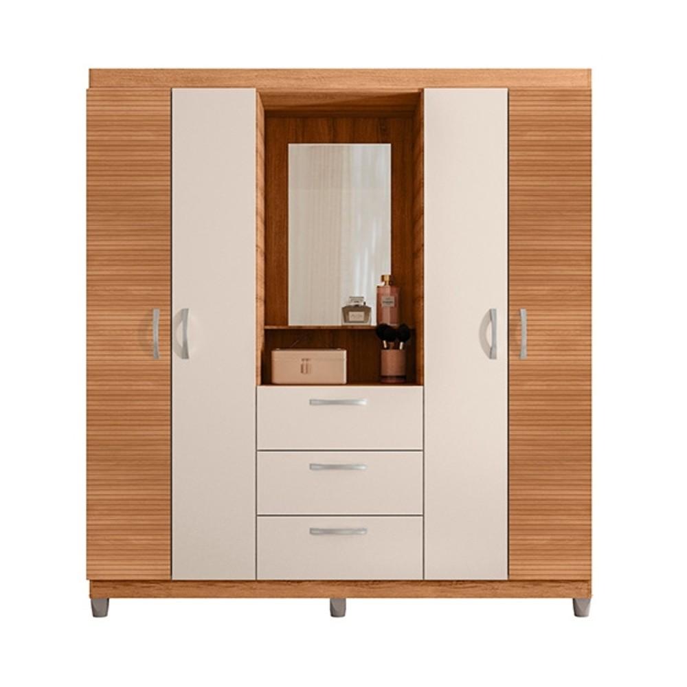 ROPERO PUERTAS CAJONES CON ESPEJO CAPELINHA CLAPTON . CAEMMUN FREIJO| OFF WHITE RIPA ABB-340793