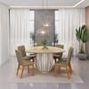 CONJUNTO COMEDOR CON VIDRIO REDONDO TOKYO SILLAS SOFIA DJ OFF WHITE DOURADO | MADERA LIN ABB-343268