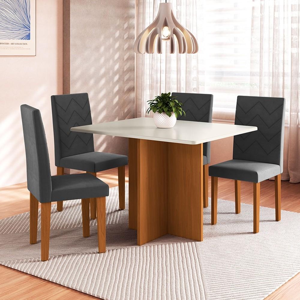 CONJUNTO COMEDOR SILLAS MIAMI INDEKÉS FREIJO | OFF WHITE | TELA GRAFITE ABB-343695