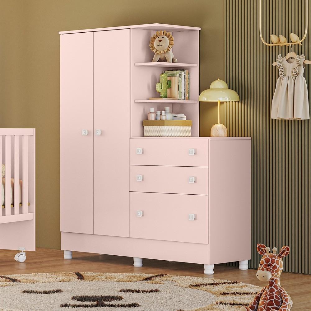 ROPERO CON CÓMODA PUERTAS CAJONES QMOVI ROSA ABB-366311