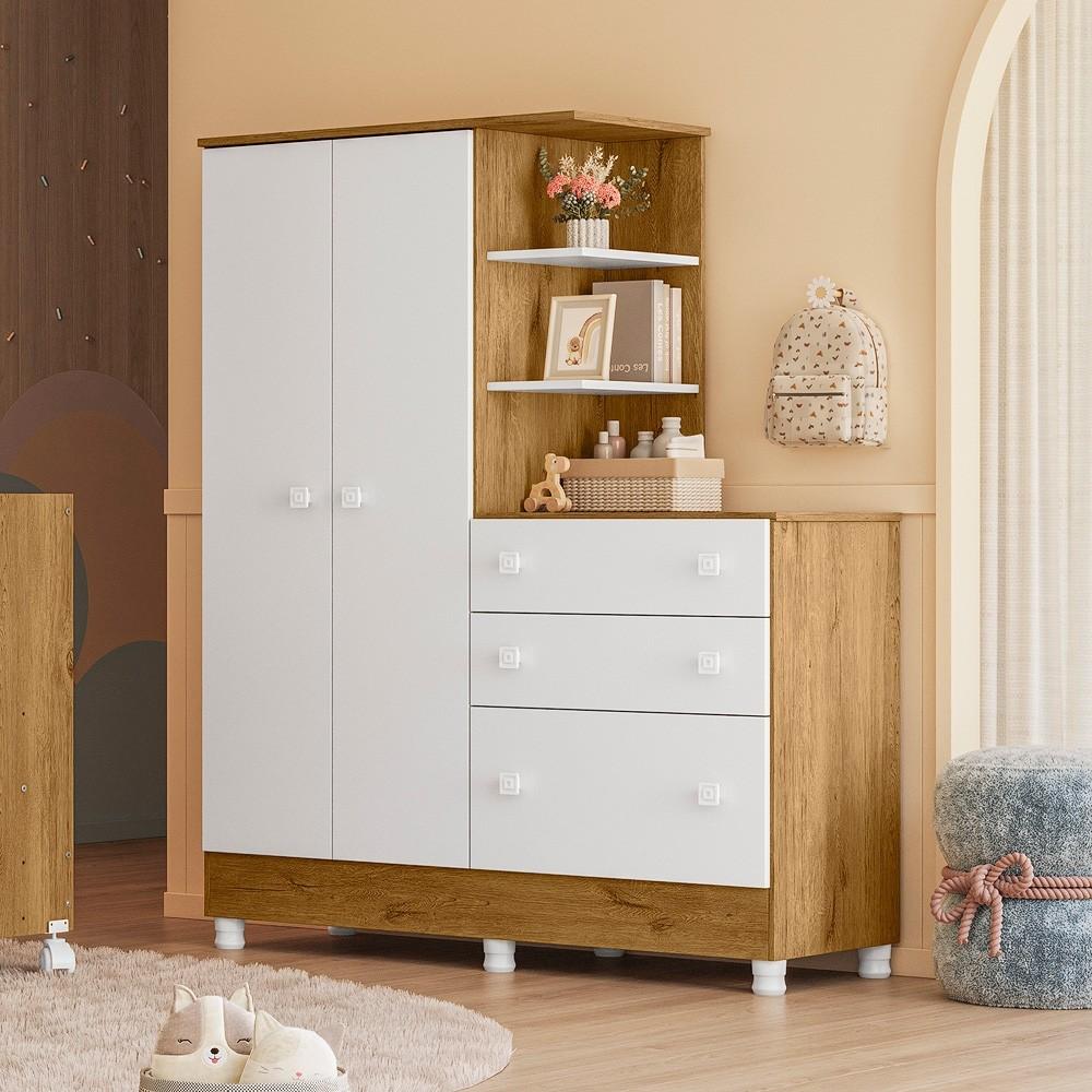 ROPERO CON CÓMODA PUERTAS CAJONES QMOVI FREIJO|BLANCO ABB-366328