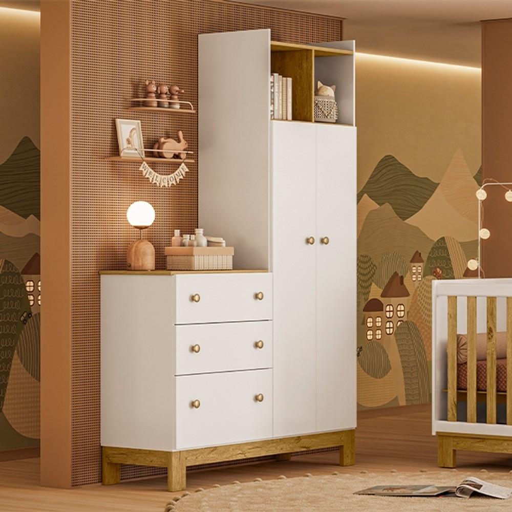 ROPERO CON CÓMODA PUERTAS CAJONES FLORA QMOVI BLANCO ABB-366335