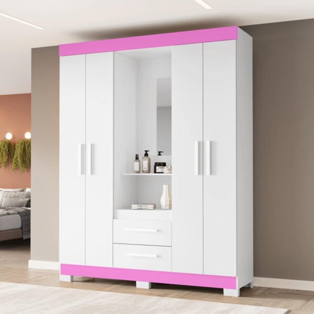 ROPERO PUERTAS CAJONES CON ESPEJO CAPELINHA NT NOTAVEL BLANCO|ROSA FLEX ABB-367301