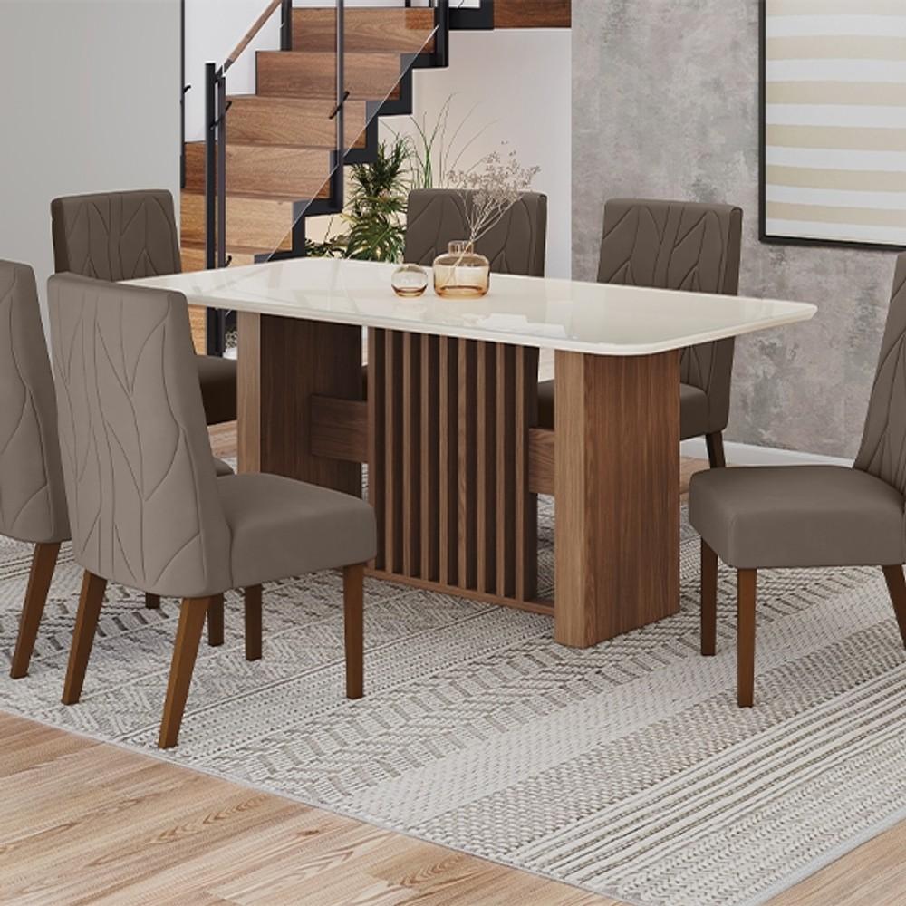 CONJUNTO COMEDOR VIVIAN ARREDONDADO CON VIDRIO SILLAS ELOA HENN OFF WHITE | TELA MA ABB-367639